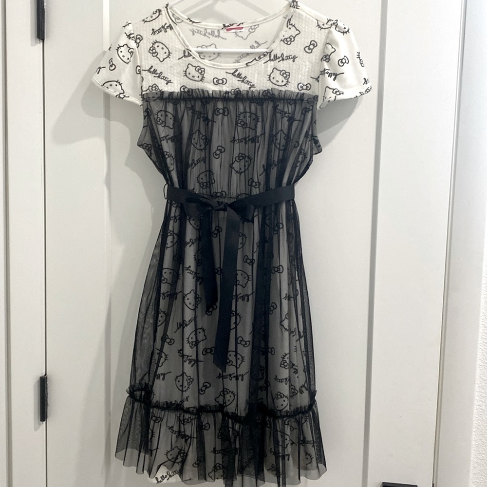 Hello Kitty Sequin Top Tulle Overlay Dress | Size Large, Girls